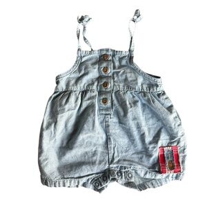 Carter's Light Blue Denim Romper with Palaka Print and Ukulele patch